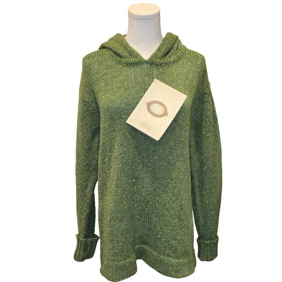 Aran Ireland 100% Natural Wool Crop Hooded Sweater Green Large NWT Certified - Picture 1 of 11